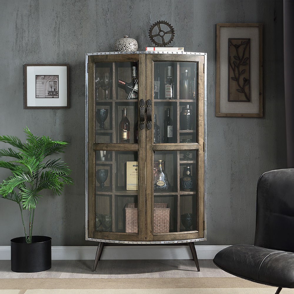ACME Brancaster - Cabinet - Oak & Aluminum | Meri Furniture