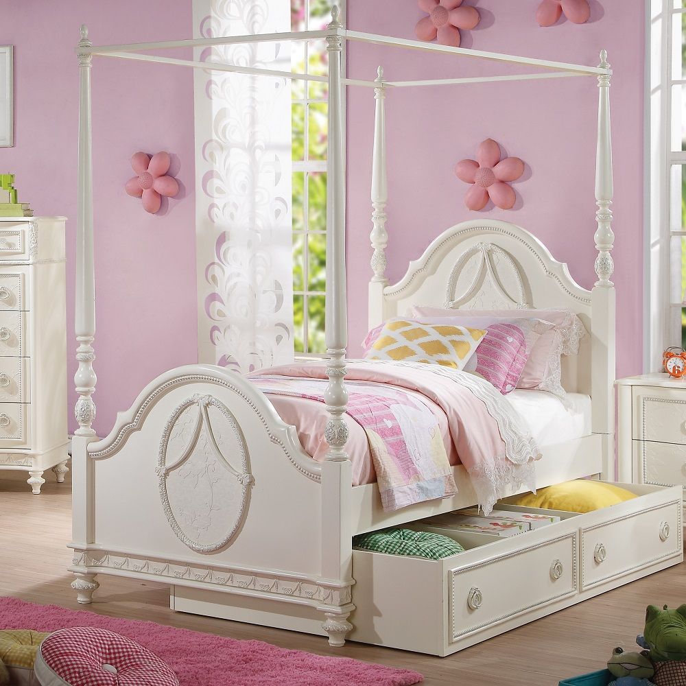 ACME 13 Slats - Box Spring Not Required Poster Bed Optional Canopy Arched HB/FB with Oval Molding | Meri Furniture