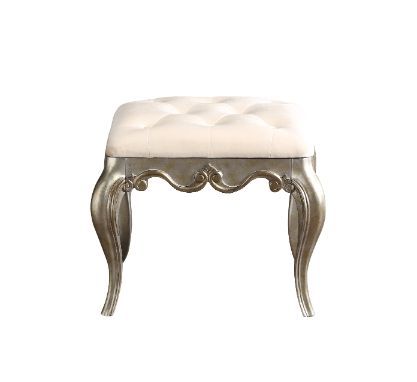 ACME Esteban - Vanity Stool - Ivory Velvet & Antique Champagne Finish | Meri Furniture