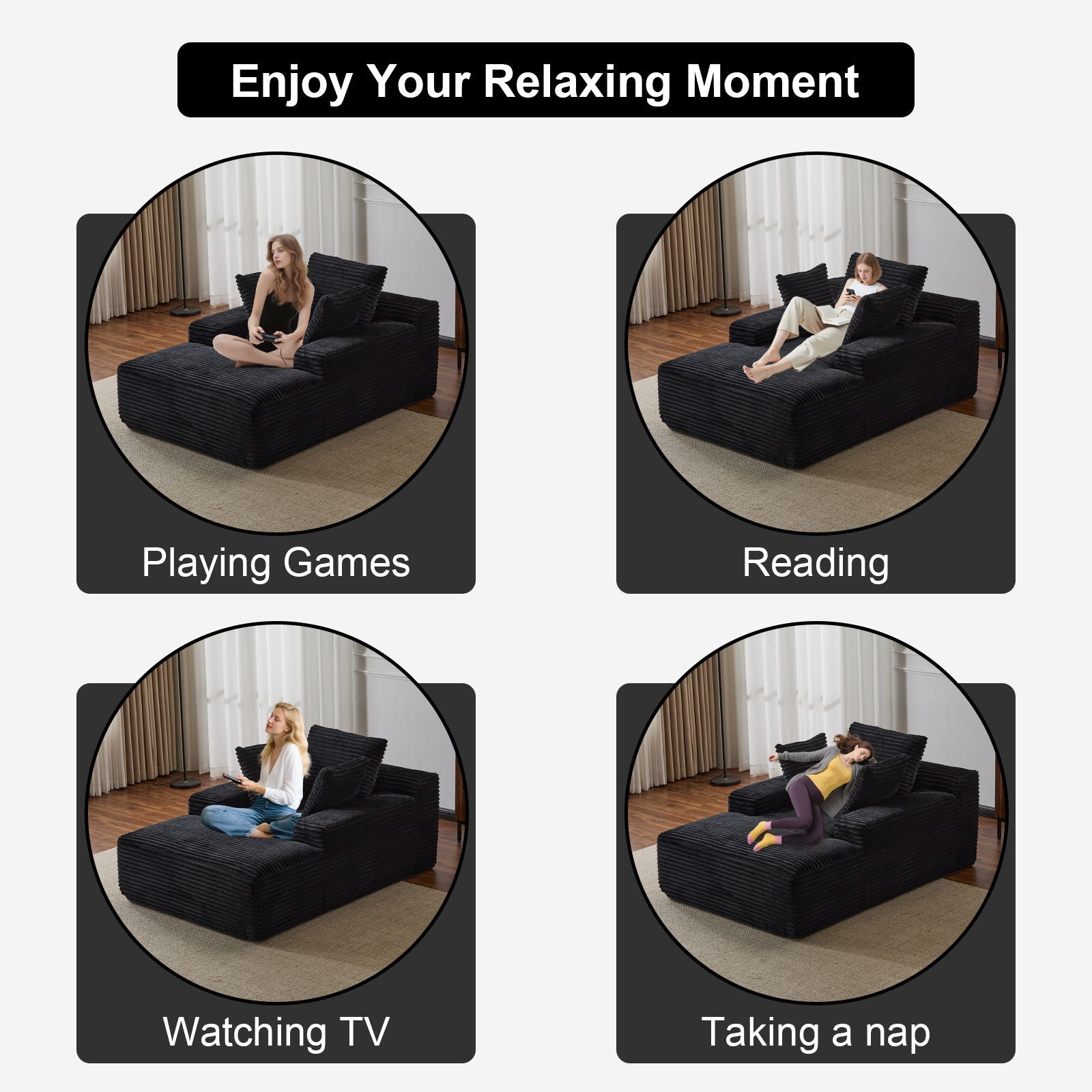 Oversized Chaise Lounge Chair Cozy Cloud Couch With 3 Throw Pillows And Wide Armrest