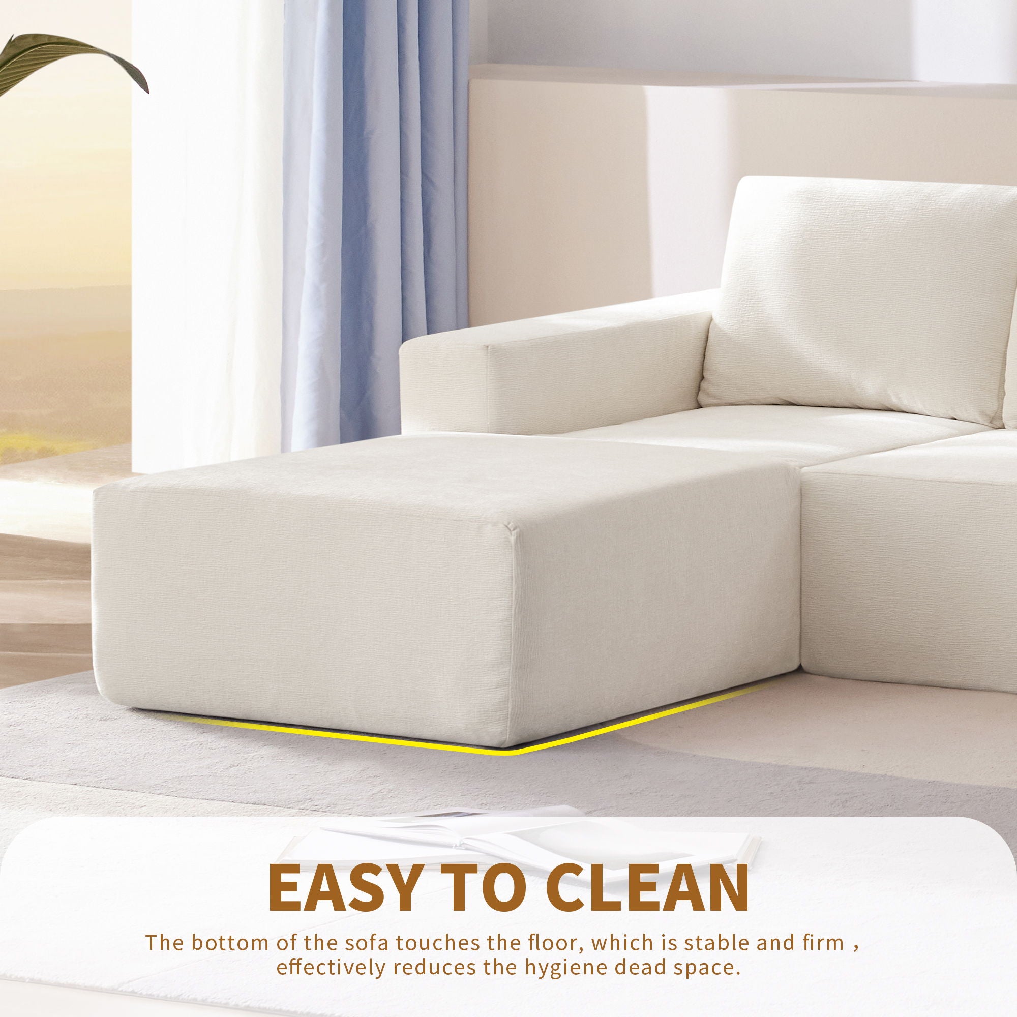 Modular U Shaped Sectional With Ottomans, Luxury Cloud Floor Couch With Deep Seat Fully Compressed Upholstered Sofa