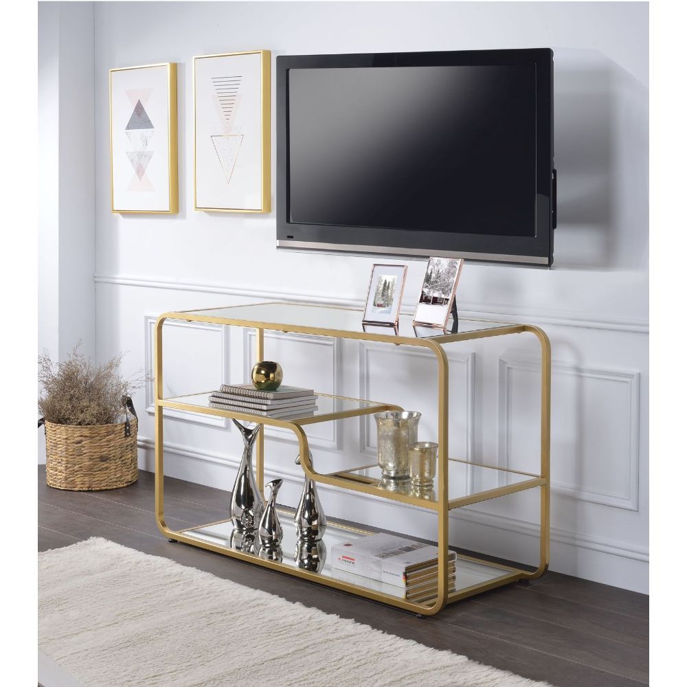 ACME Astrid - TV Stand - Gold & Mirror | Meri Furniture