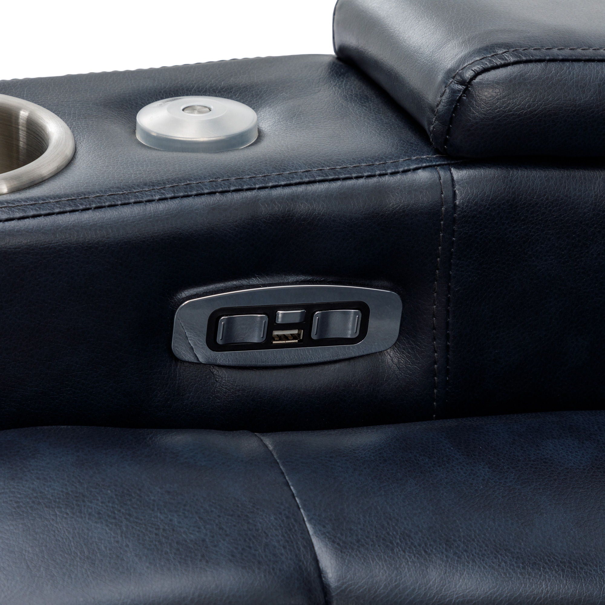 270° Power Swivel Recliner Home Theater Chair With Hidden Arm Storage, LED Light, Cup Holder, And Tray Table
