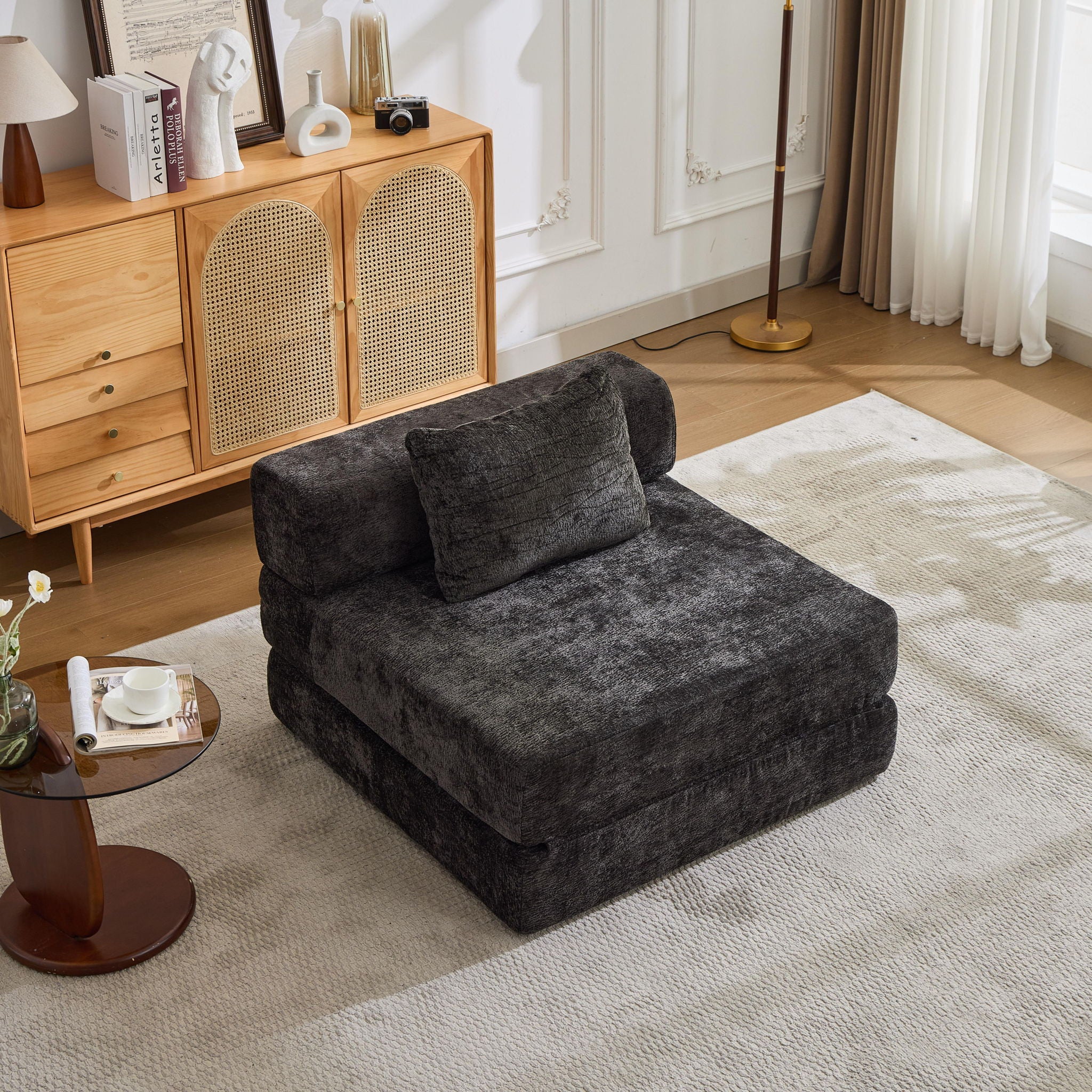 Convertible Floor Sofa Bed With Fixed Shape Frame For Living Room