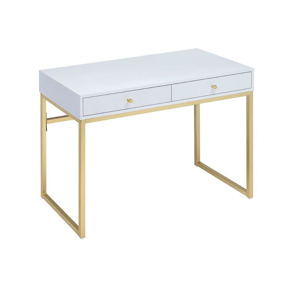 ACME Coleen - Desk - White & Brass | Meri Furniture