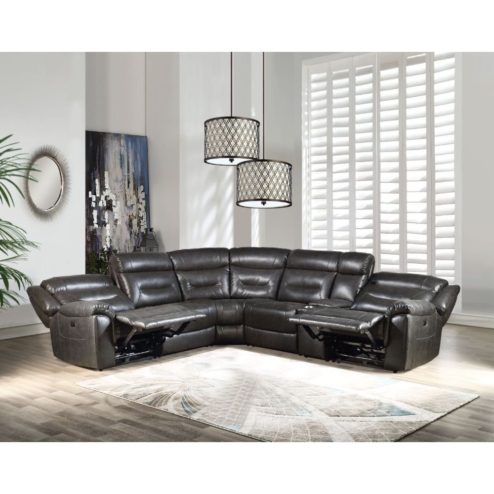 ACME Imogen - Sectional Sofa - Gray Leather-Aire | Meri Furniture