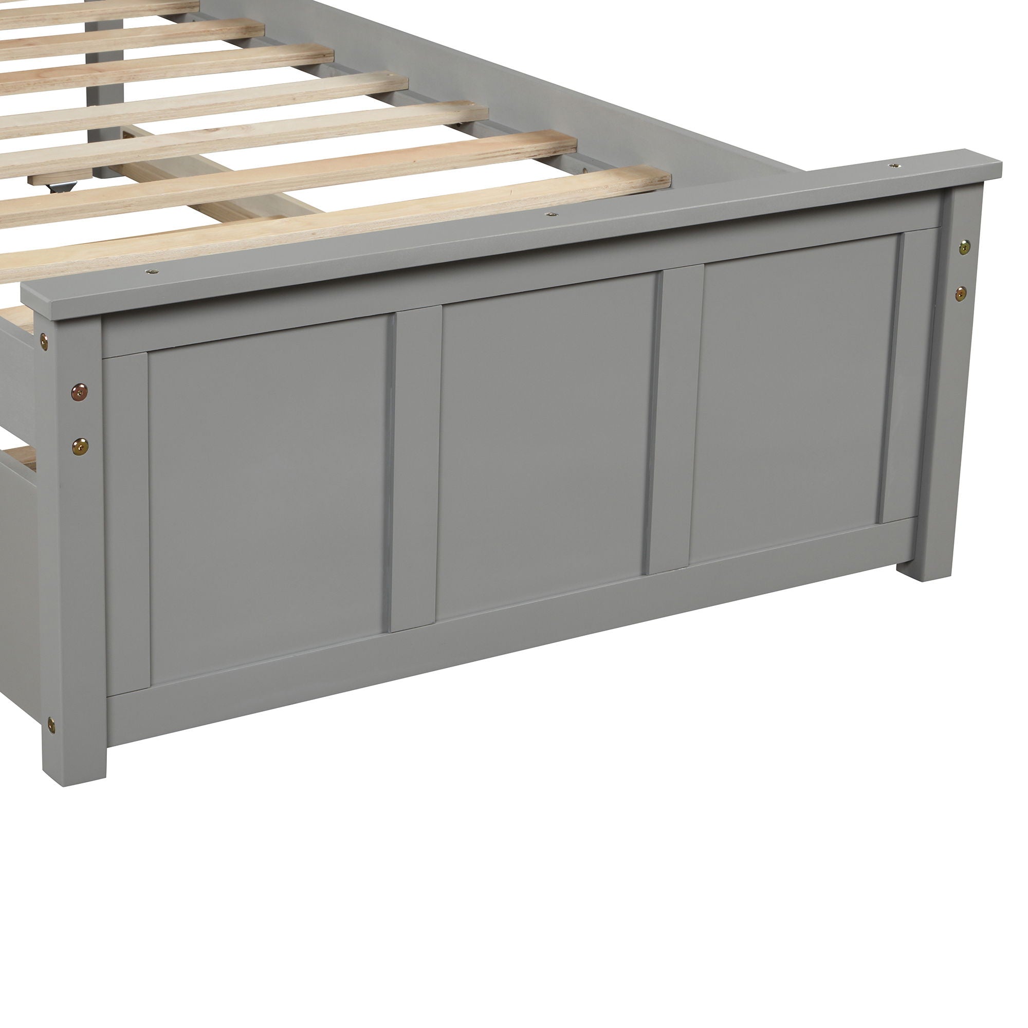 Platform Bed With Twin Trundle And Frame, Twin Size - Gray