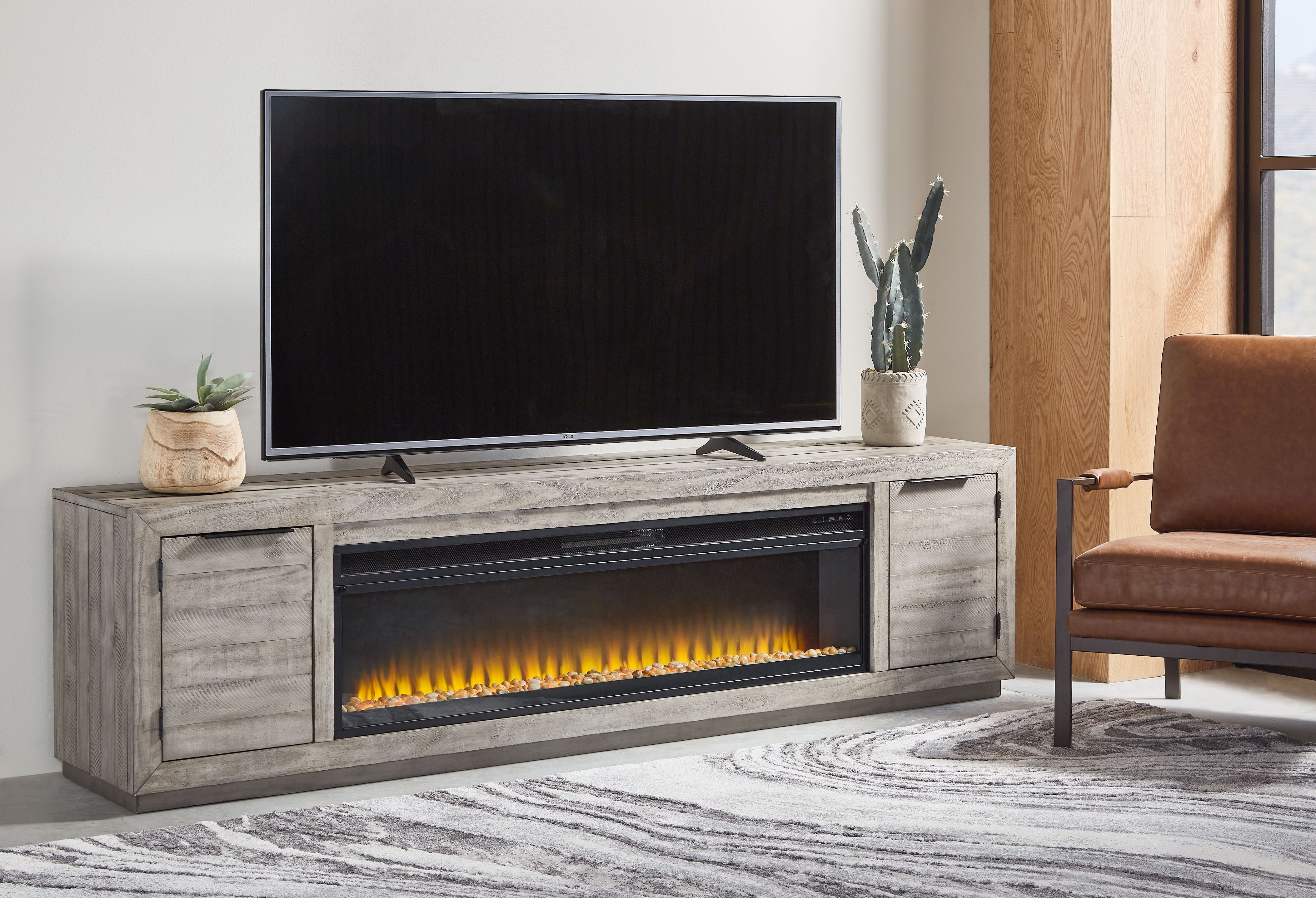 Signature Design by Ashley® Naydell - Gray - 92" TV Stand With Wide Fireplace Insert | Meri Furniture