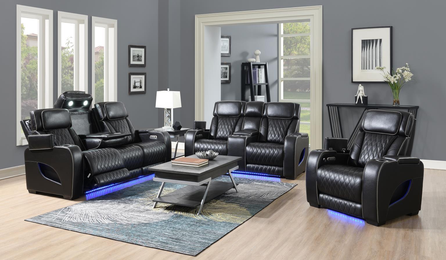 U70 - Power Reclining With Power Headrest, Massage, Heat, Ambient Lighting, Storage Arms / USB - Black