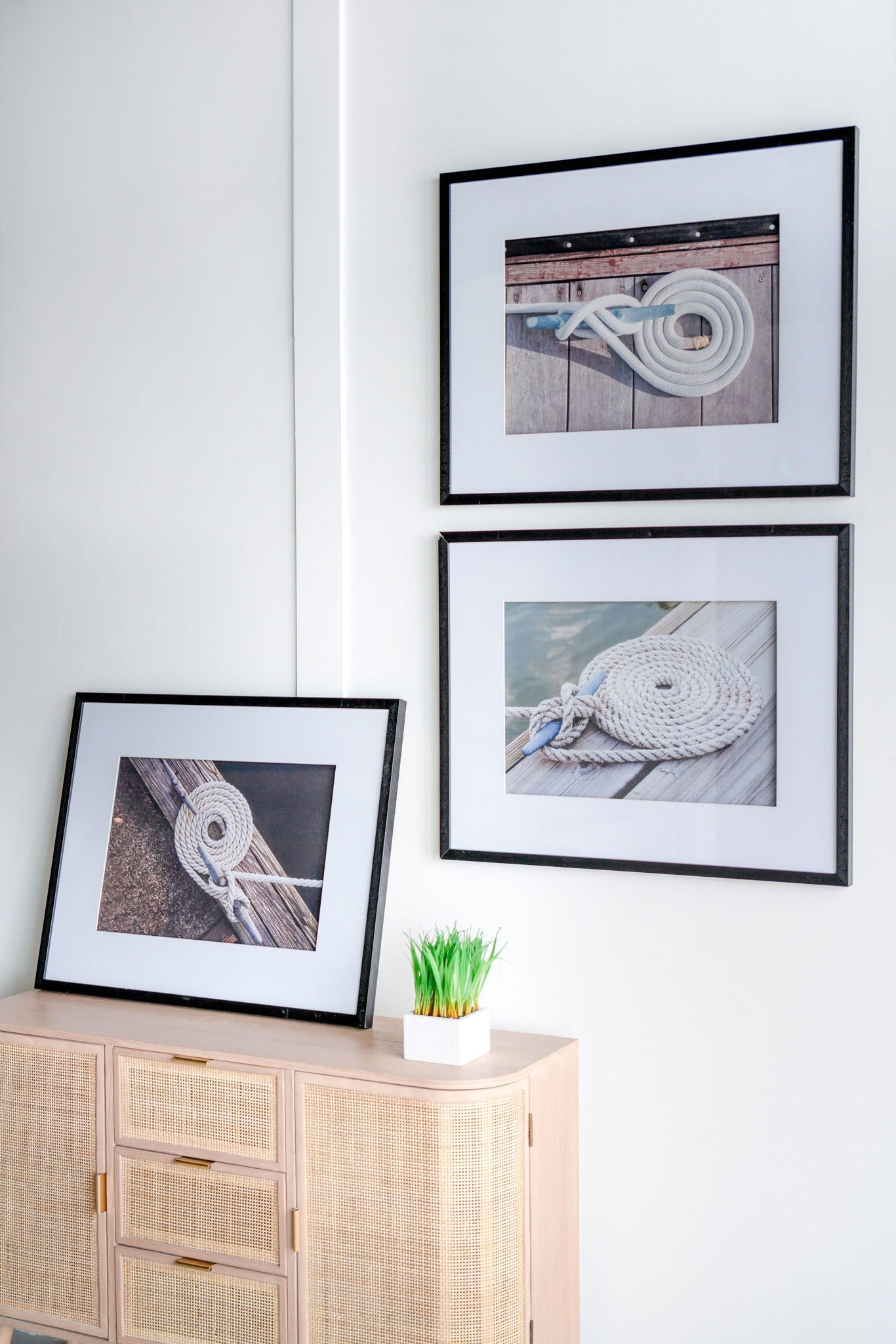 Rope Wall Art With Frame, Wall Decor For Living Room (Set of 3) - White / Black