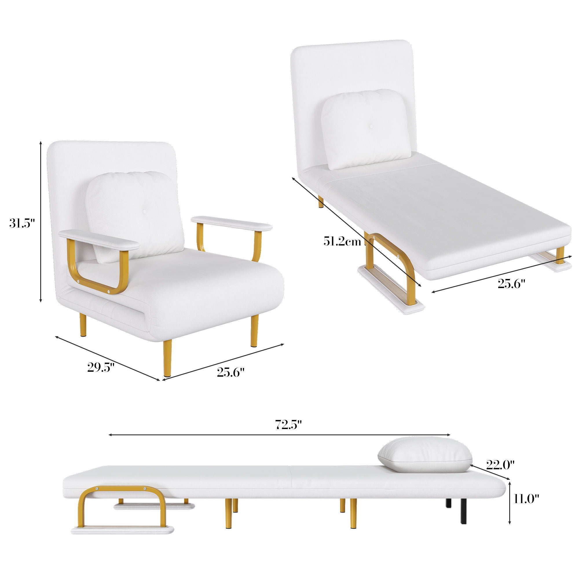 3 In 1 Convertible Folding Sofa Bed With Adjustable Backrest And Pillow