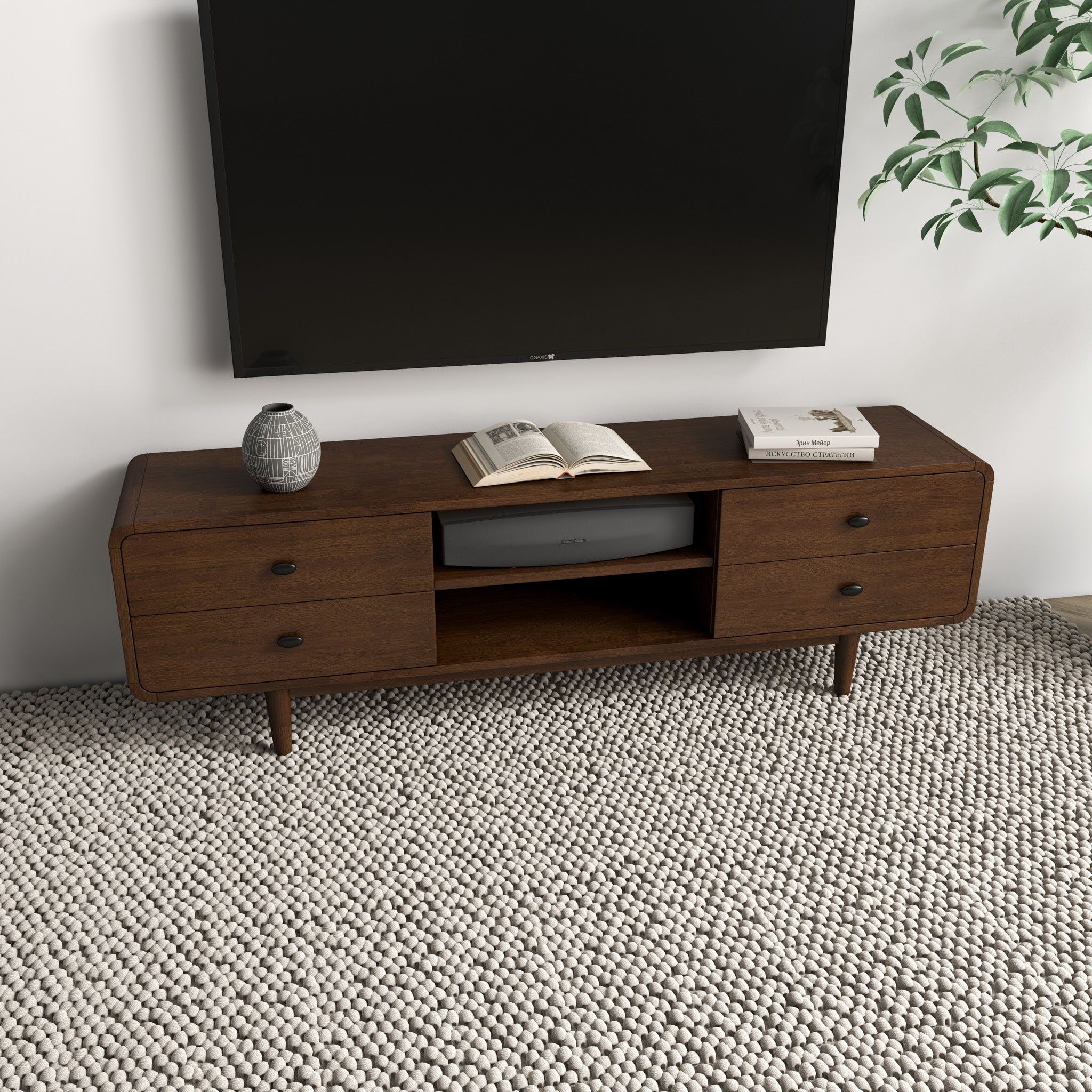 Alexa - Mid-Century Modern Style TV Stand - Dark Brown / Wood