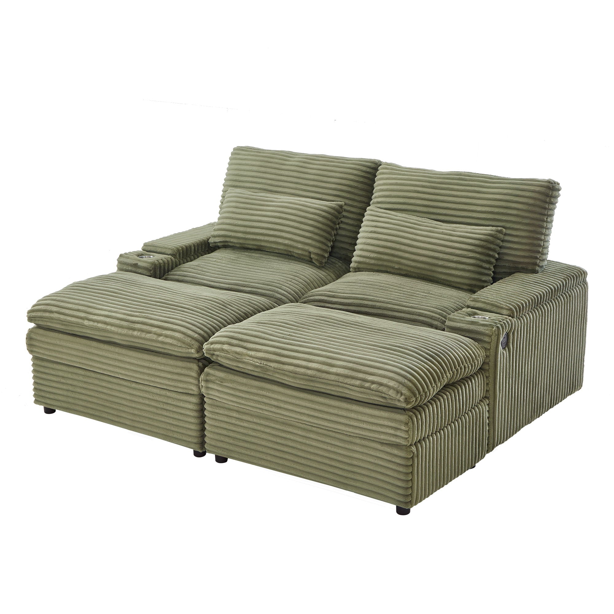 Convertible Loveseat Sofa With Storage And USB Ports - Green