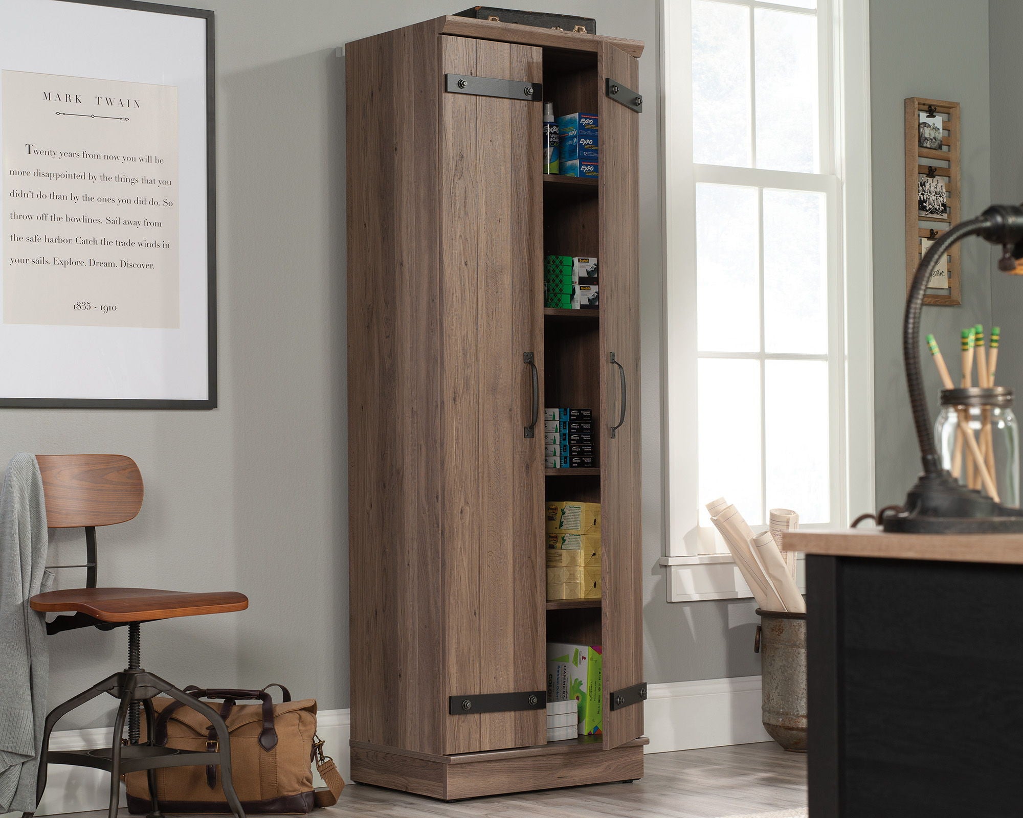 2-Door Farmhouse Storage Cabinet Salt Oak