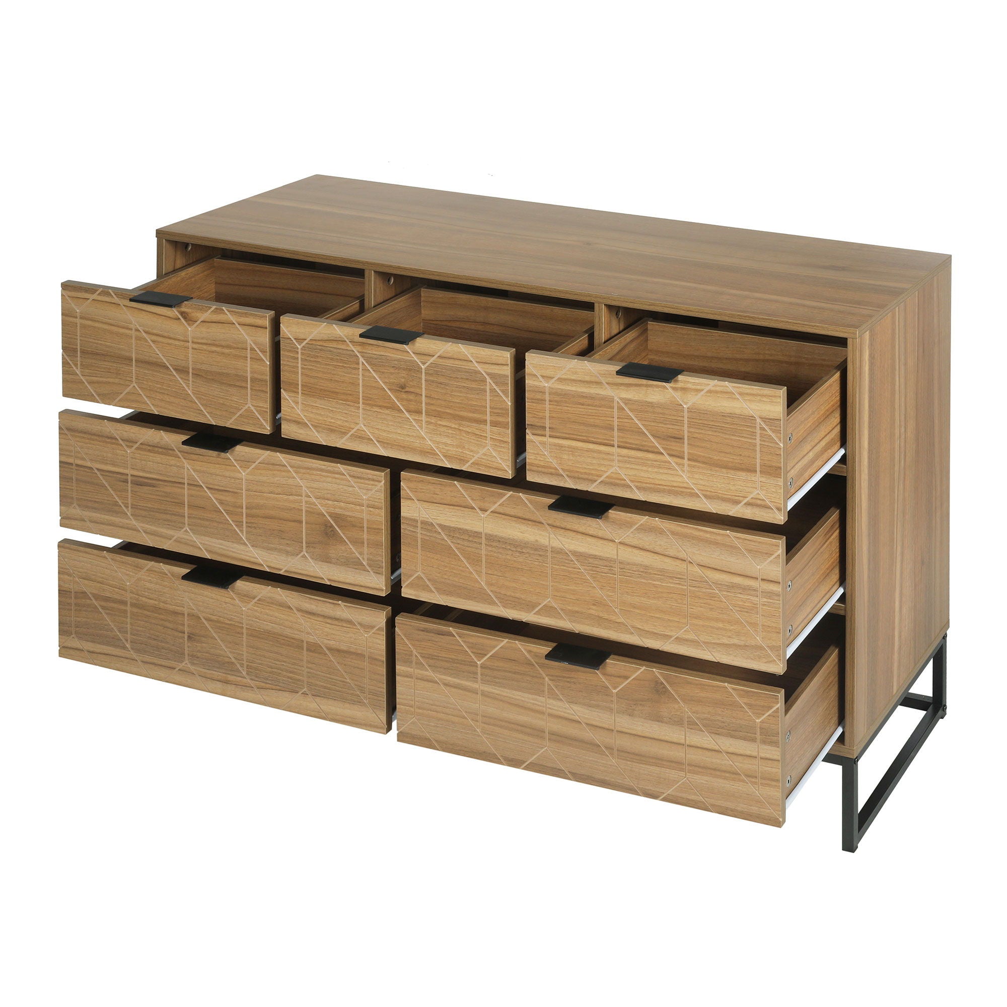 Modern 7 Drawer Dresser Cabinet - Walnut