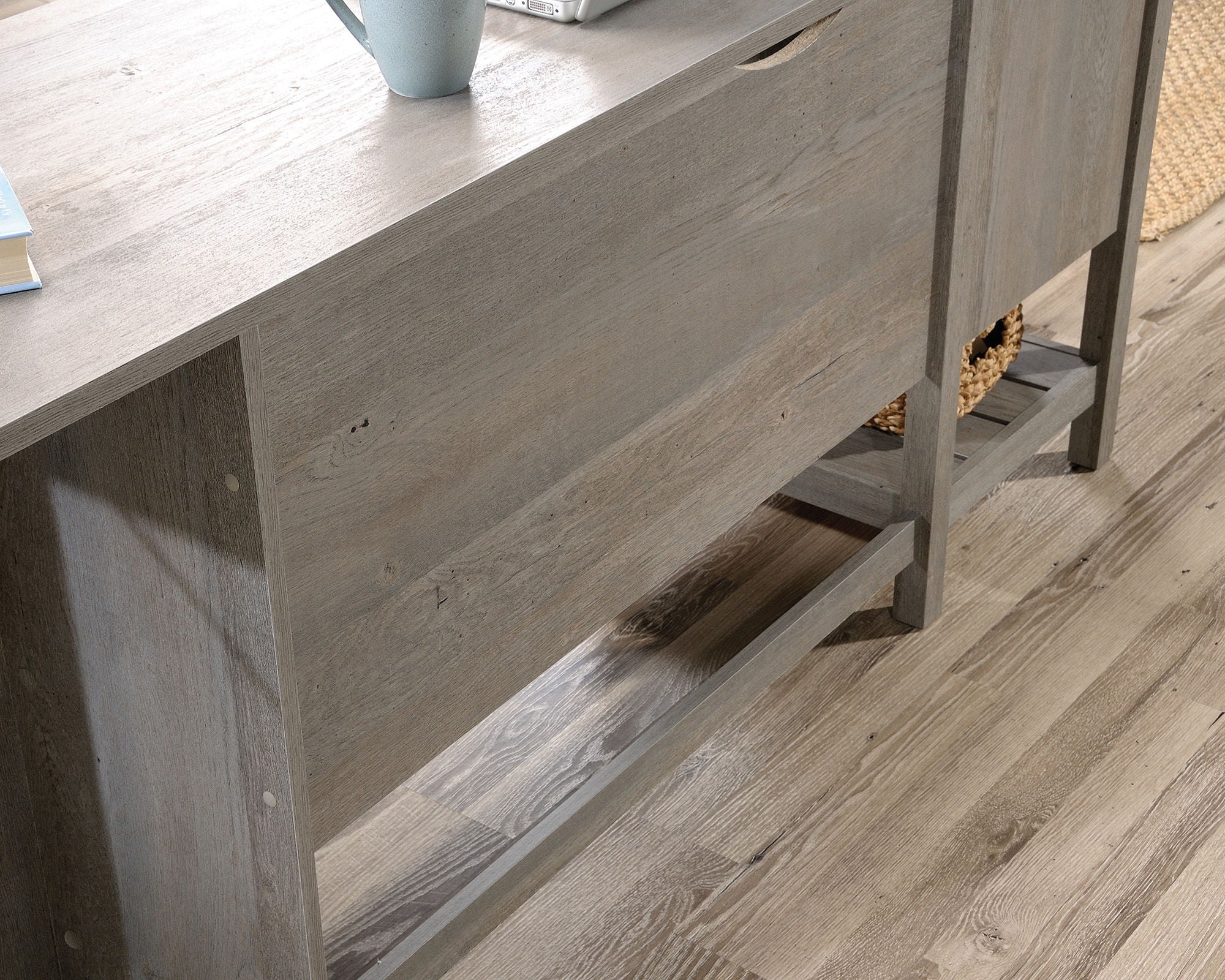 Wood L-Shaped Desk in Mystic Oak Finish