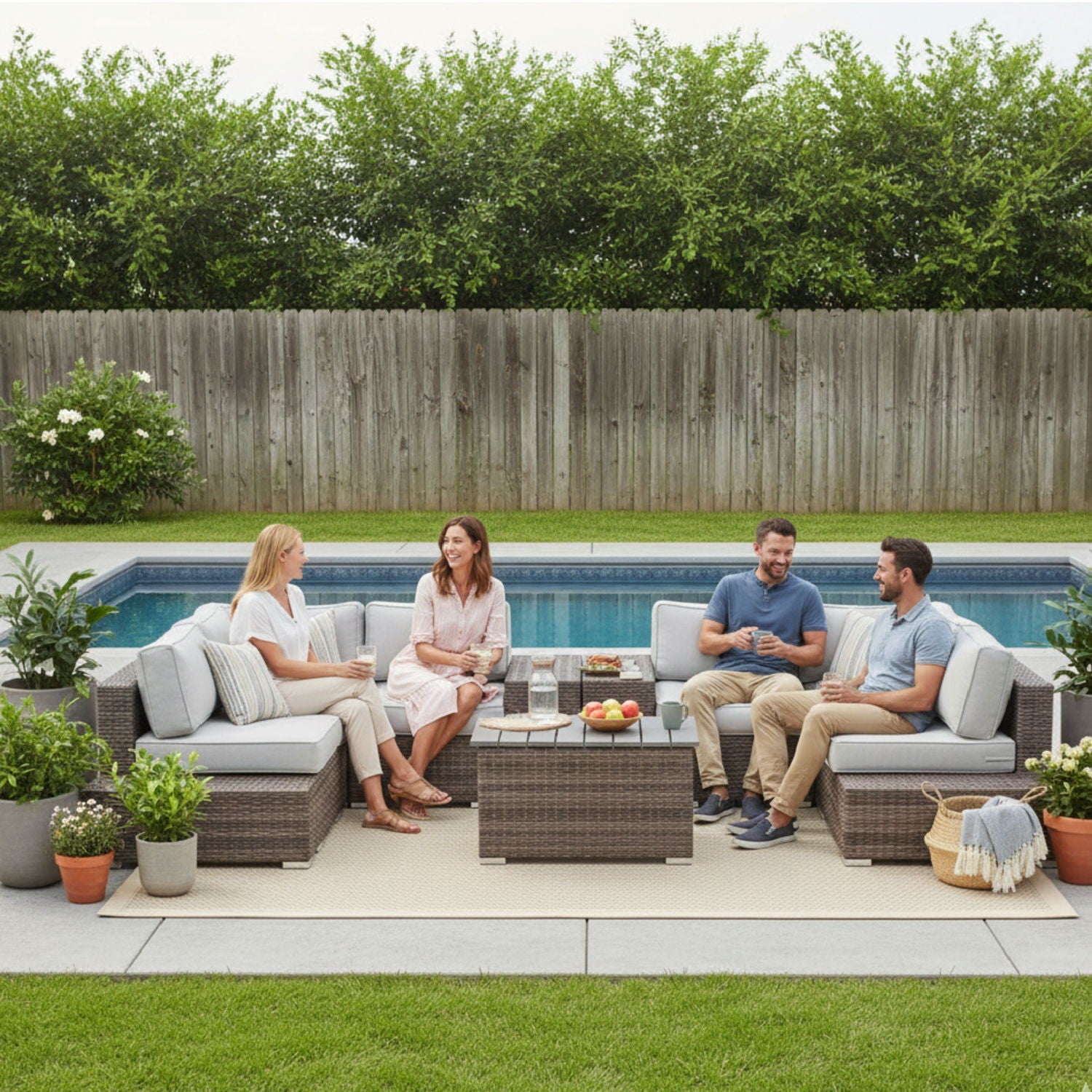 Wicker Sectional Seating Group With Plush Cushions