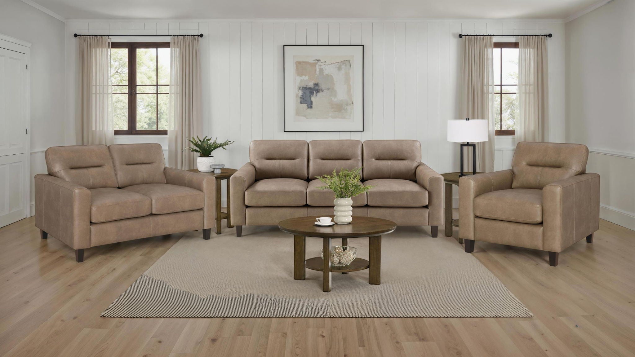 Scotland 3-piece Faux Leather Upholstered Sofa Set Brown