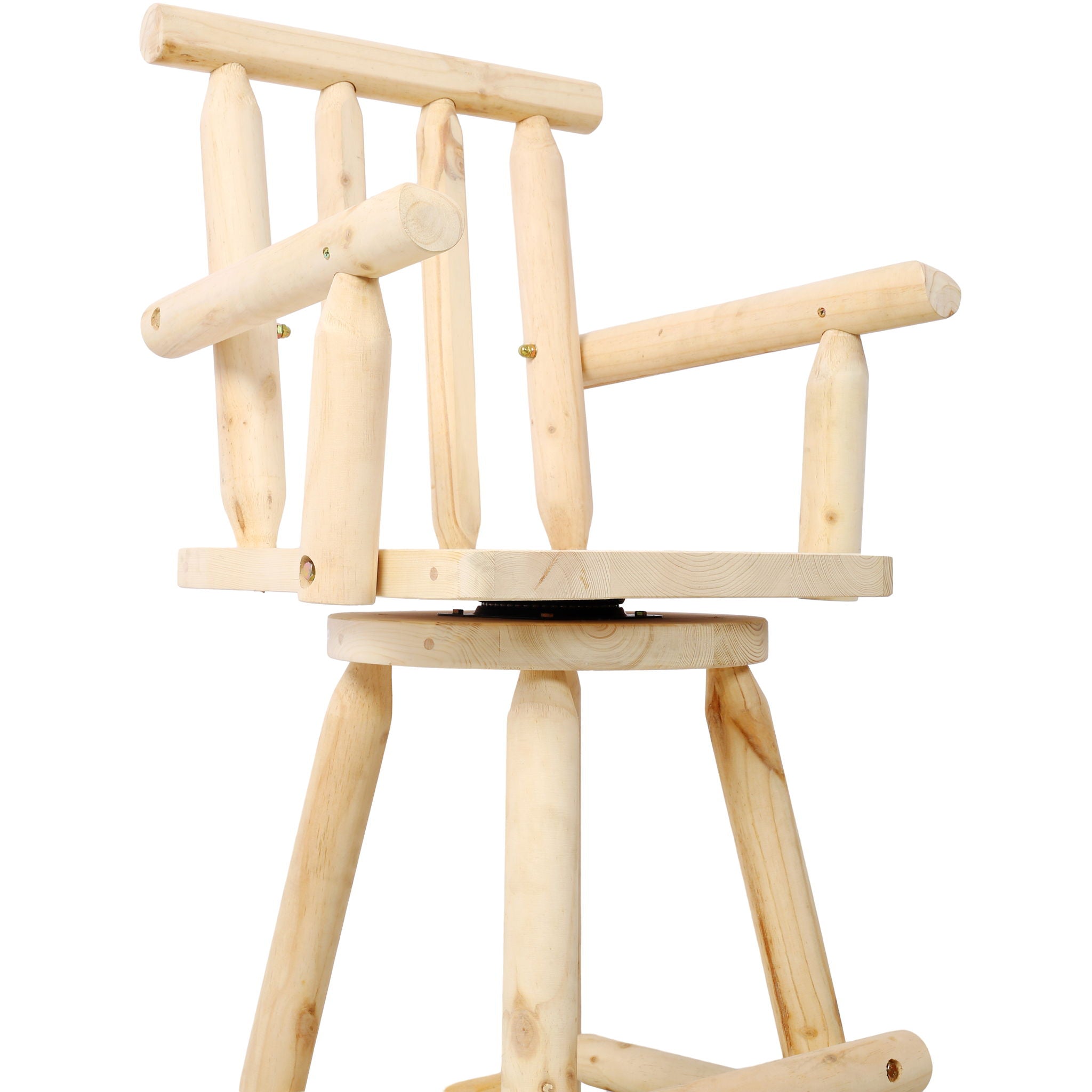 Rustic Bar Stool, Fir Wood Construction, Wide Armrest