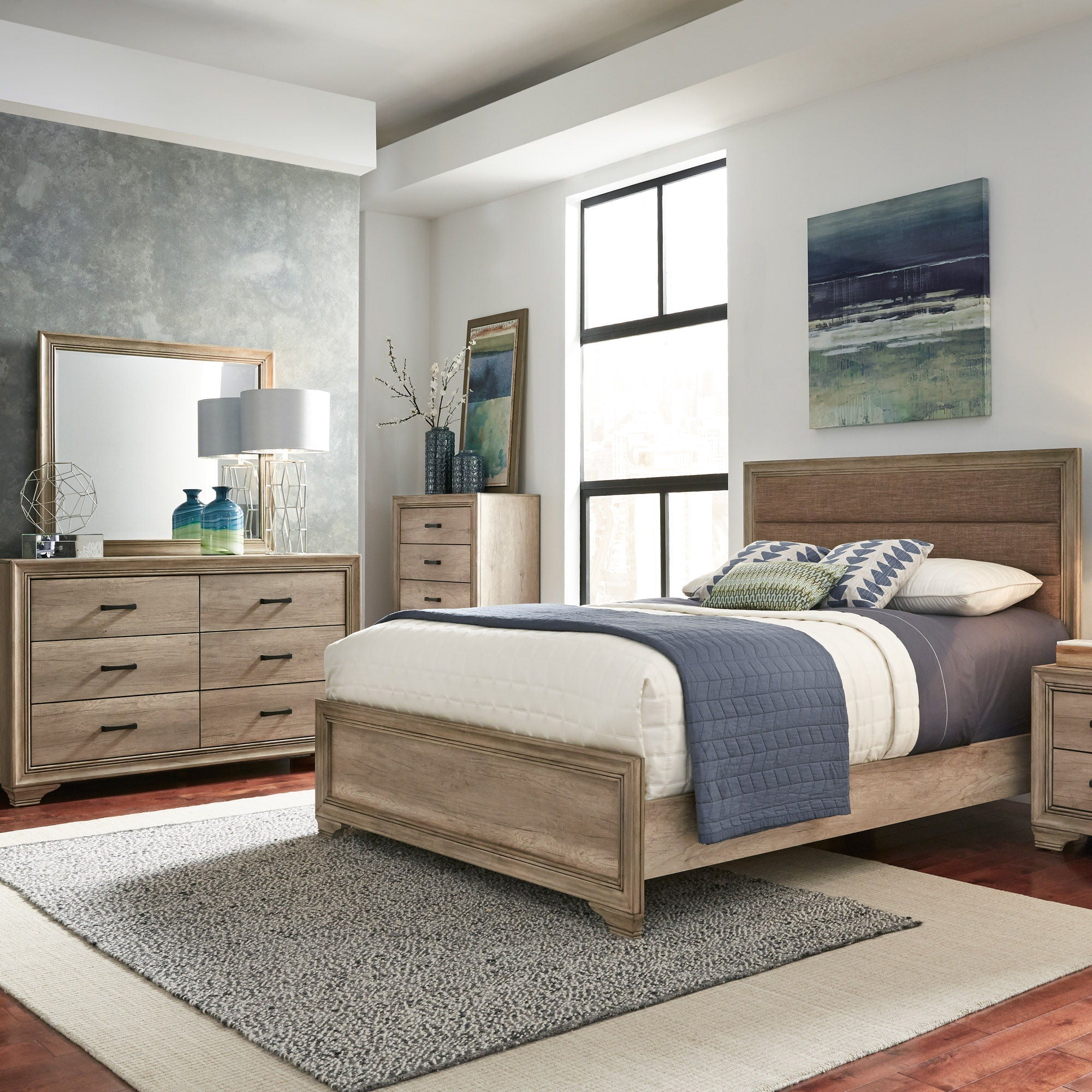 Liberty Furniture Sun Valley - Upholstered Bed, Dresser & Mirror | Meri Furniture