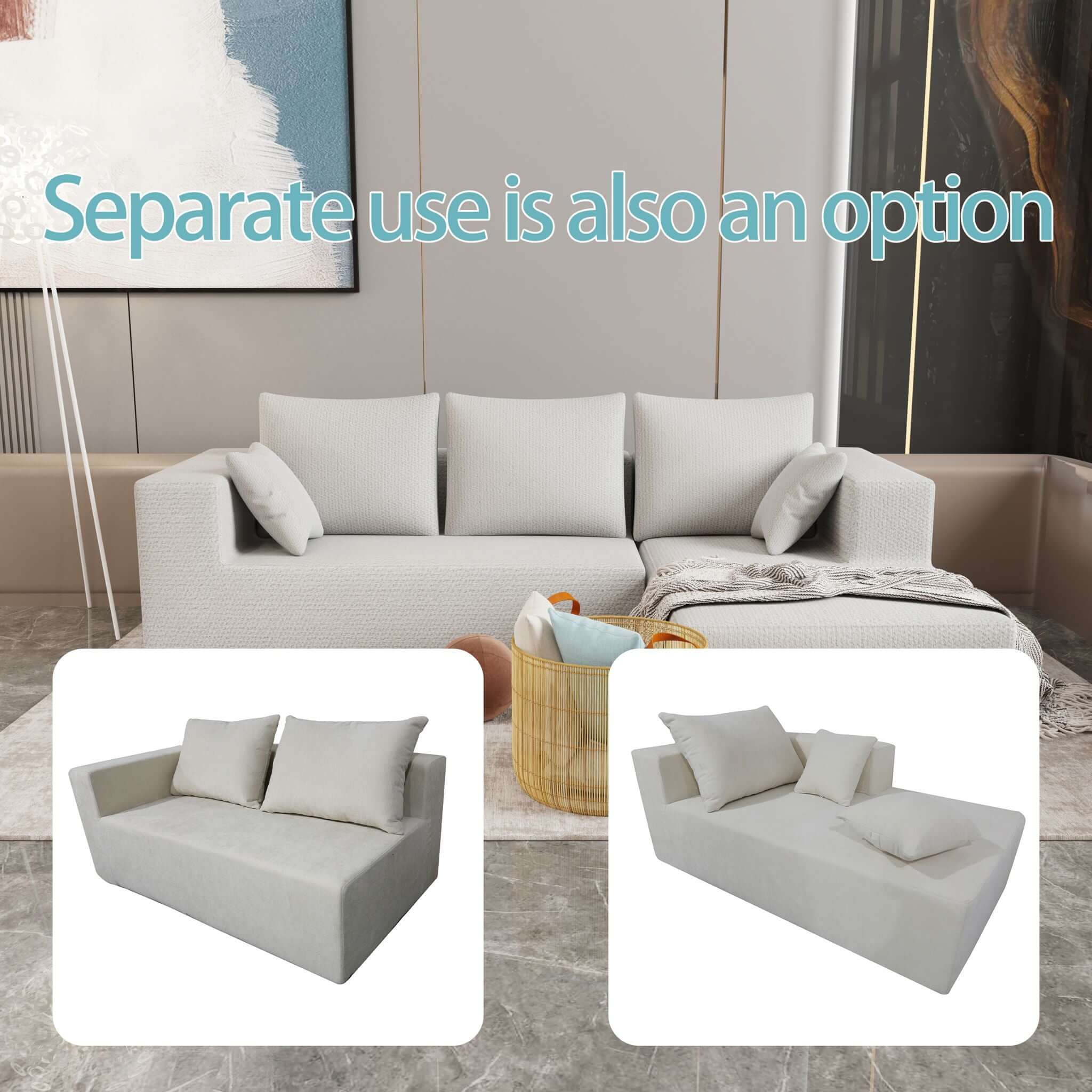Modular Corner Sofa With Soft Linen Fabric