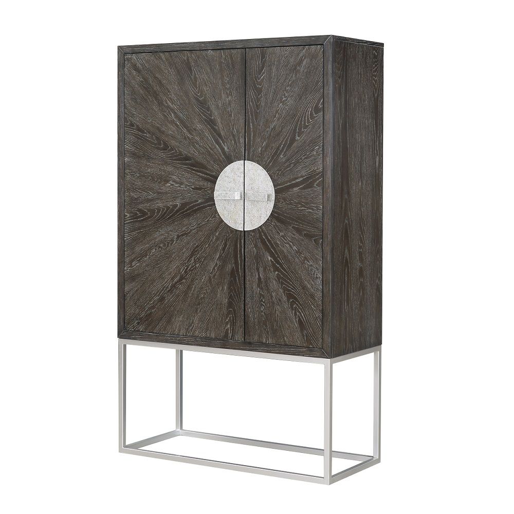 ACME Andra - Bar Cabinet - Hand Brushed Gray Oak & Chrome | Meri Furniture