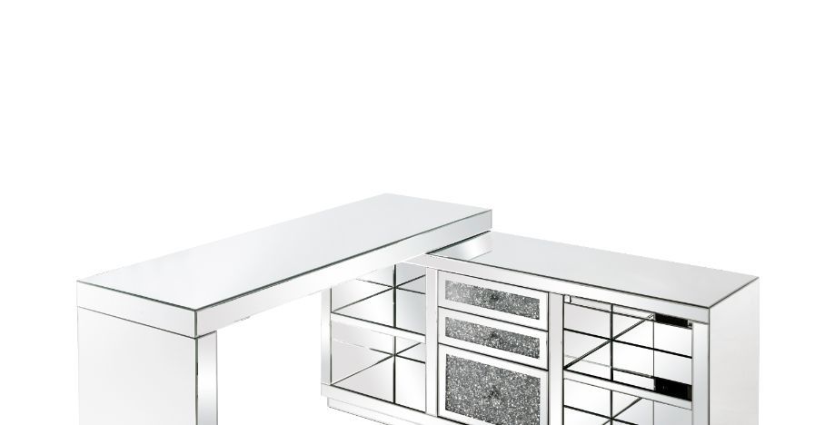 ACME Noralie - Desk - Clear Glass, Mirrored & Faux Diamonds | Meri Furniture