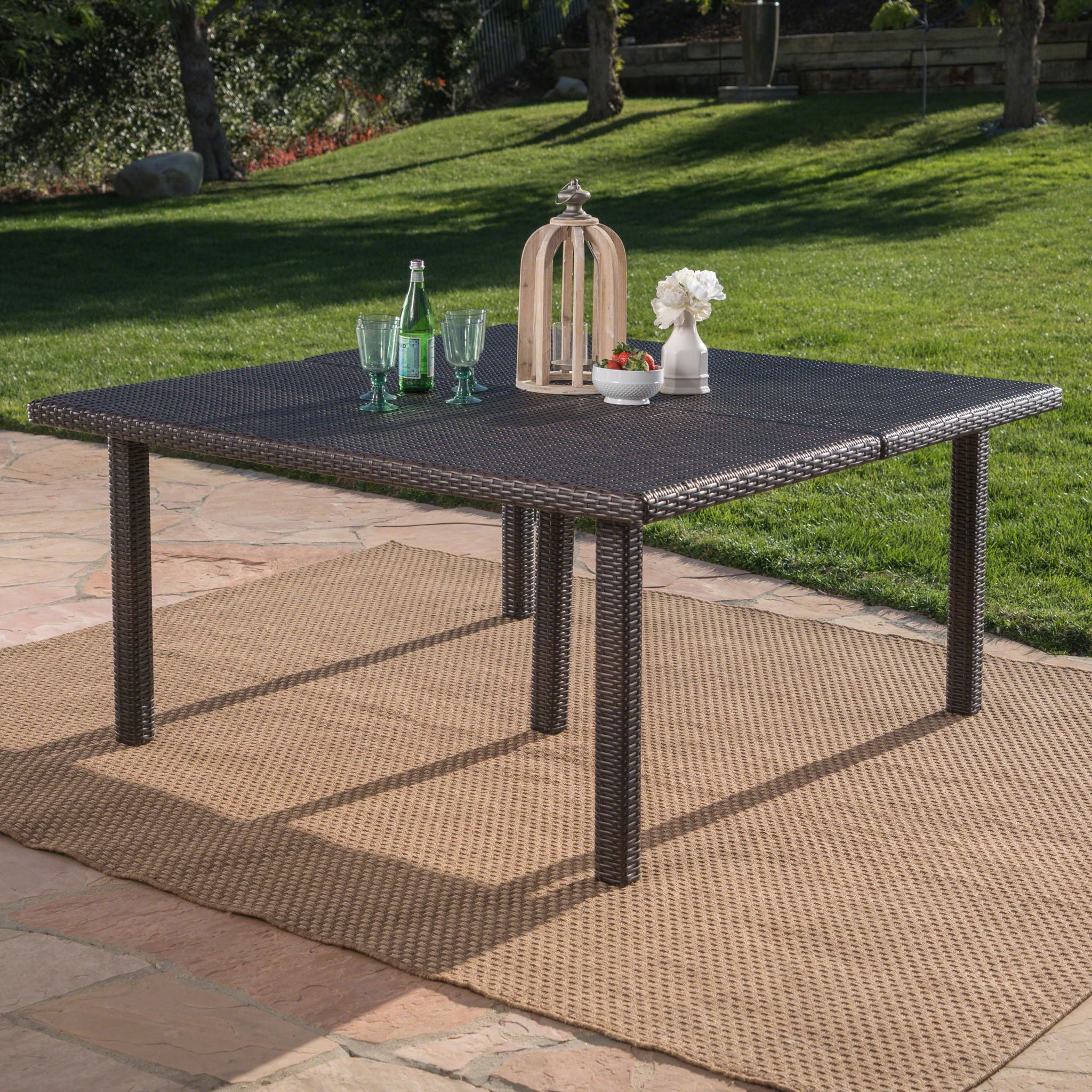 Outdoor Square Rattan Wicker Dining Table - Brown