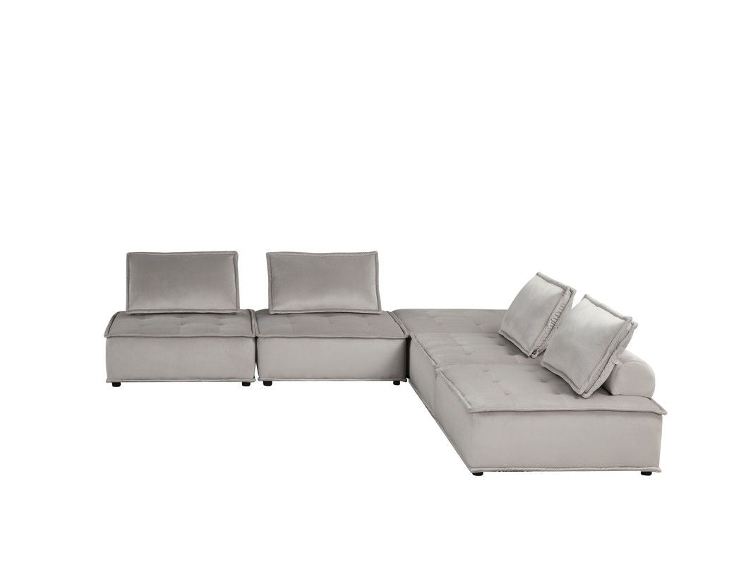 Anna 160"W Light Gray Velvet 5 Pc Sectional Sofa Ottoman