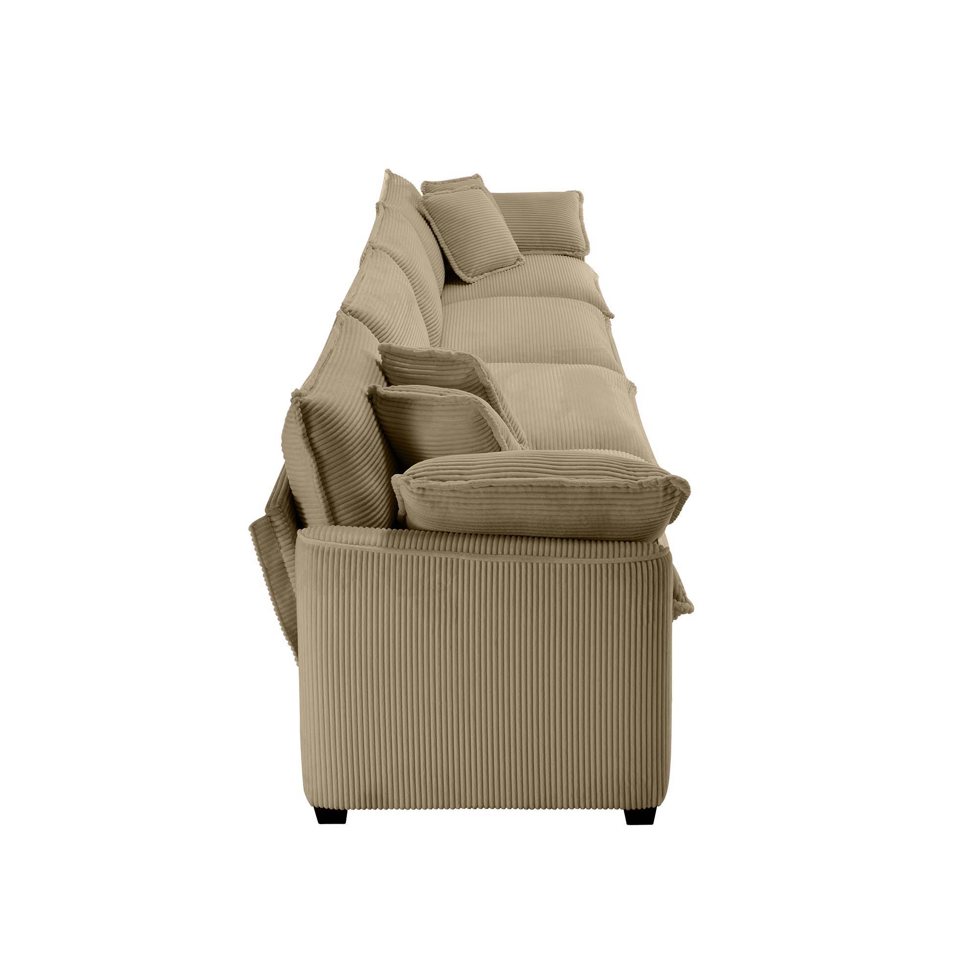 Modern Upholstered 4 Seater Corduroy Fabric Sofa With Arm And Throw Pillows