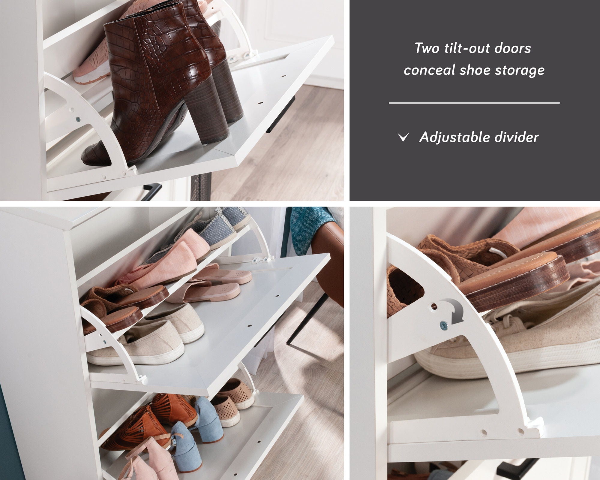 Narrow Shoe Cabinet with Flip Door in White