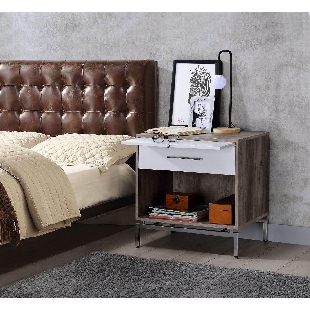 ACME Cistus - Accent Table - Weathered Gray Oak & White | Meri Furniture