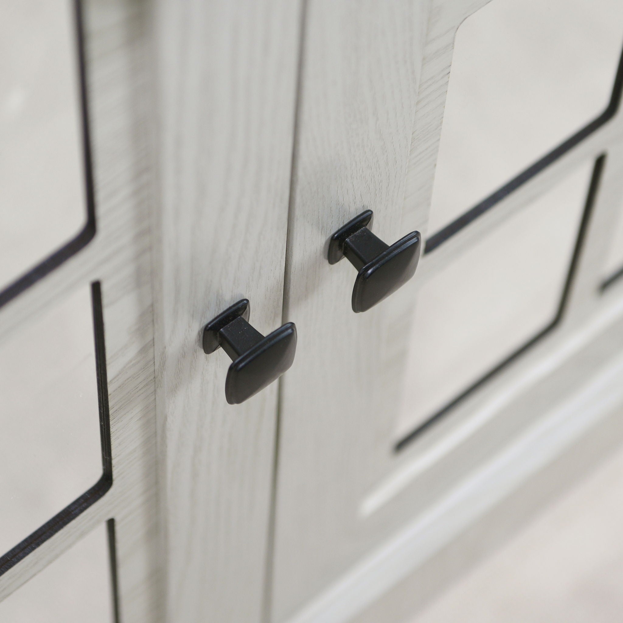 Sideboard Cabinet With Mirrored Doors, Adjustable Shelf, Metal Handles
