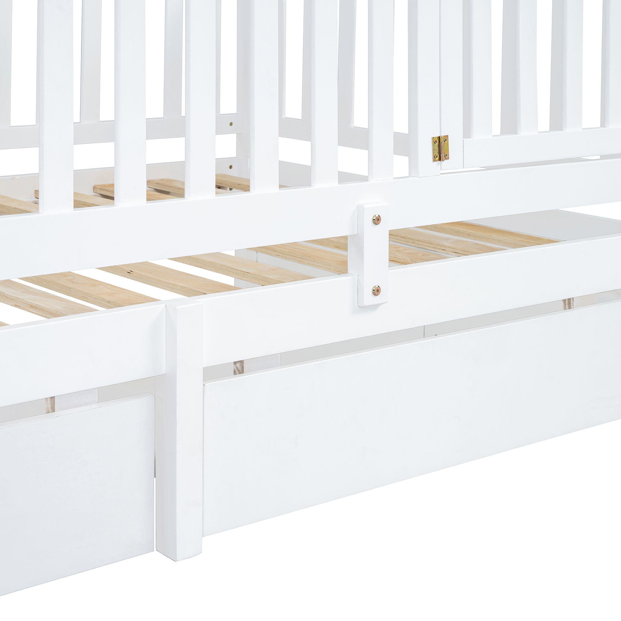 Daybed With Fence Guardrails And 2 Drawers, Split Into Independent Floor Bed & Daybed