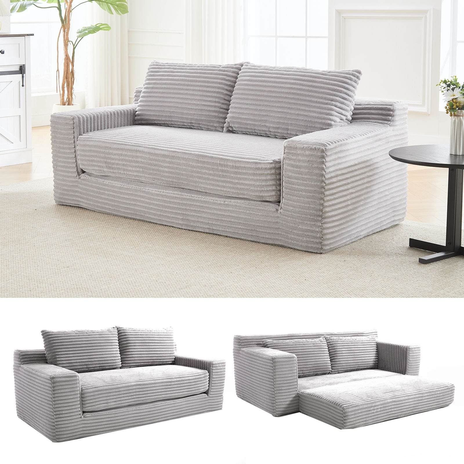 Convertible Loveseat Sofa Bed With Memory Foam & Steel Frame