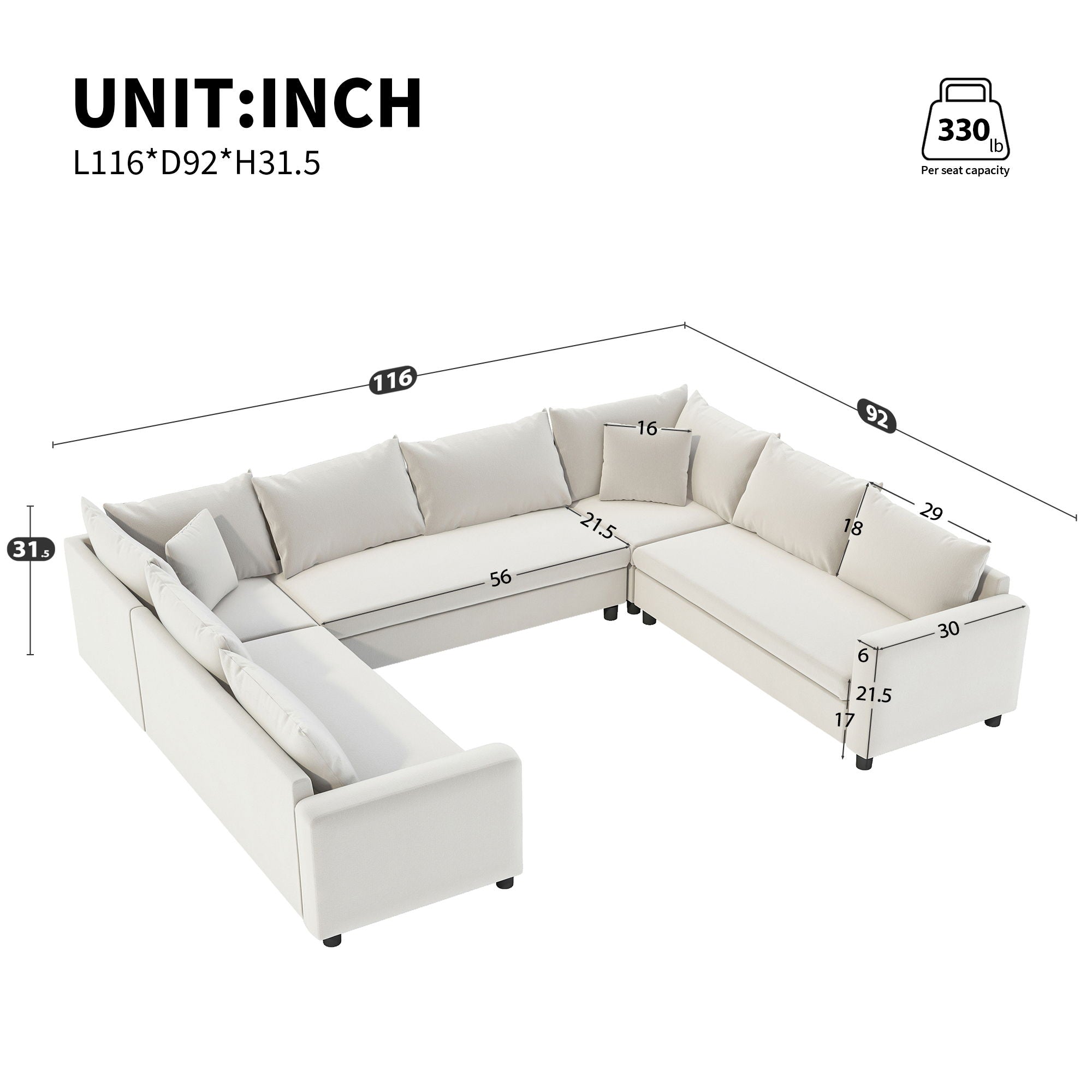 Modular Sectional Reversible U Shaped Couch Set, Free Combination Minimalist Style, Oversized 8 Seat Convertible Sofa