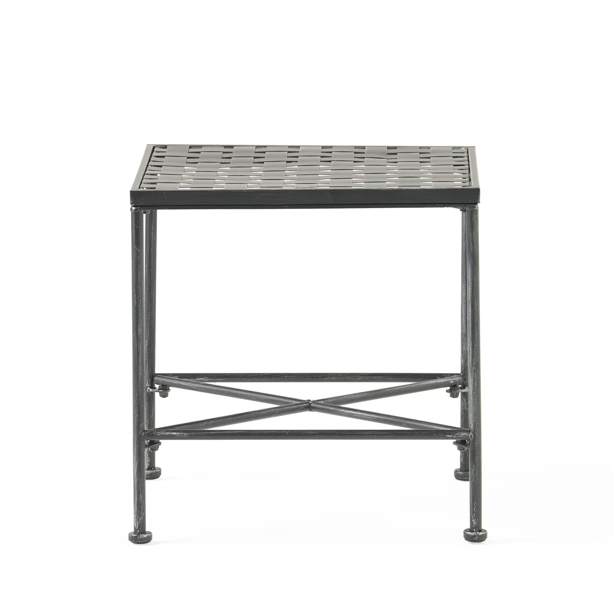 Outdoor Square Side Table With X Shaped Iron Frame - Black