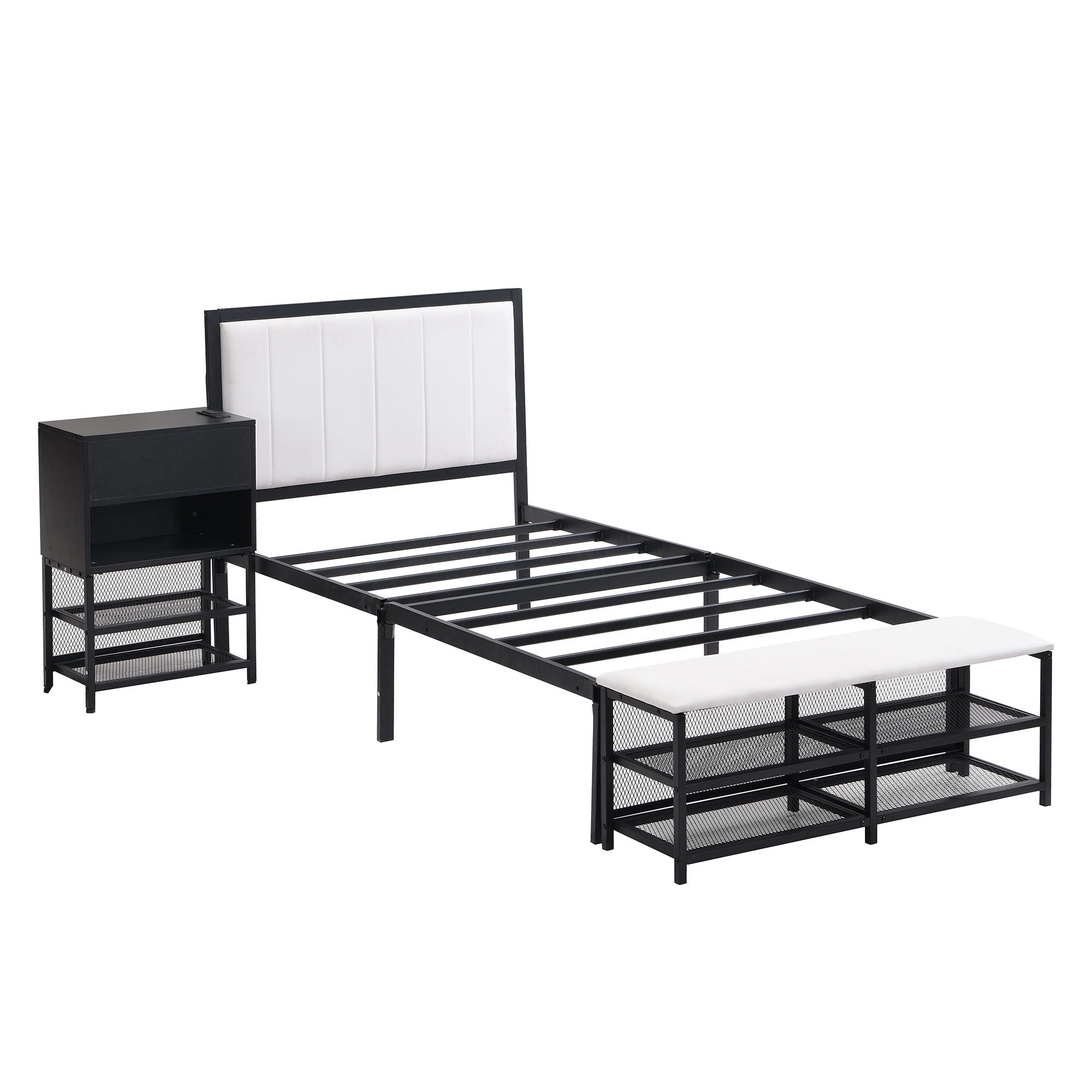 Platform Bed With 2 Tier Storage Shelves, Storage Cabinet