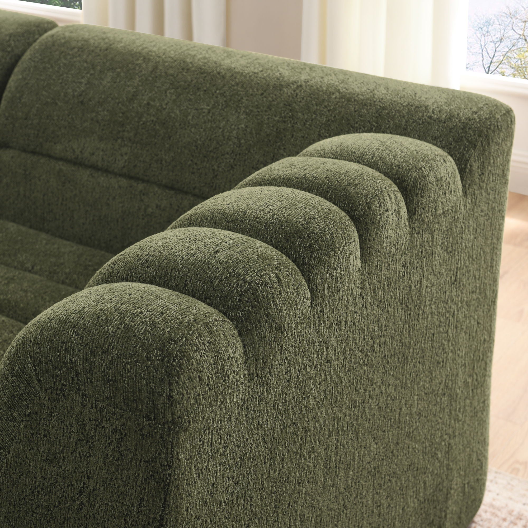 Upholstered L-Shaped Modular Sectional Sofa With Chaise, Wave-Shaped Armrest