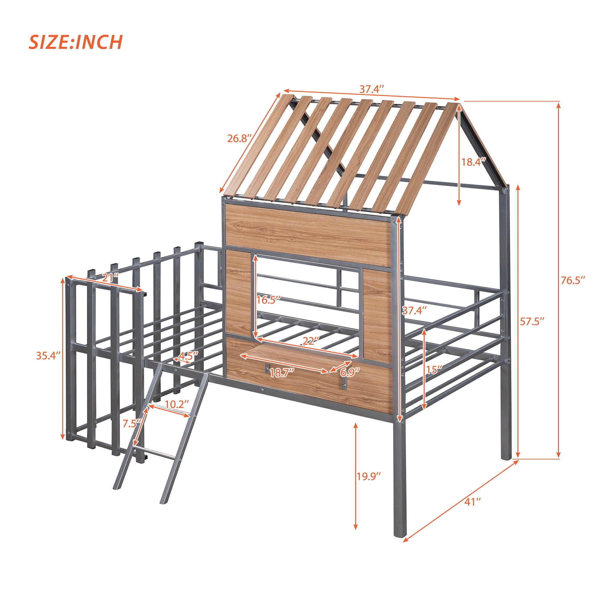 Loft Bed With Roof, Window, Guardrail, Ladder