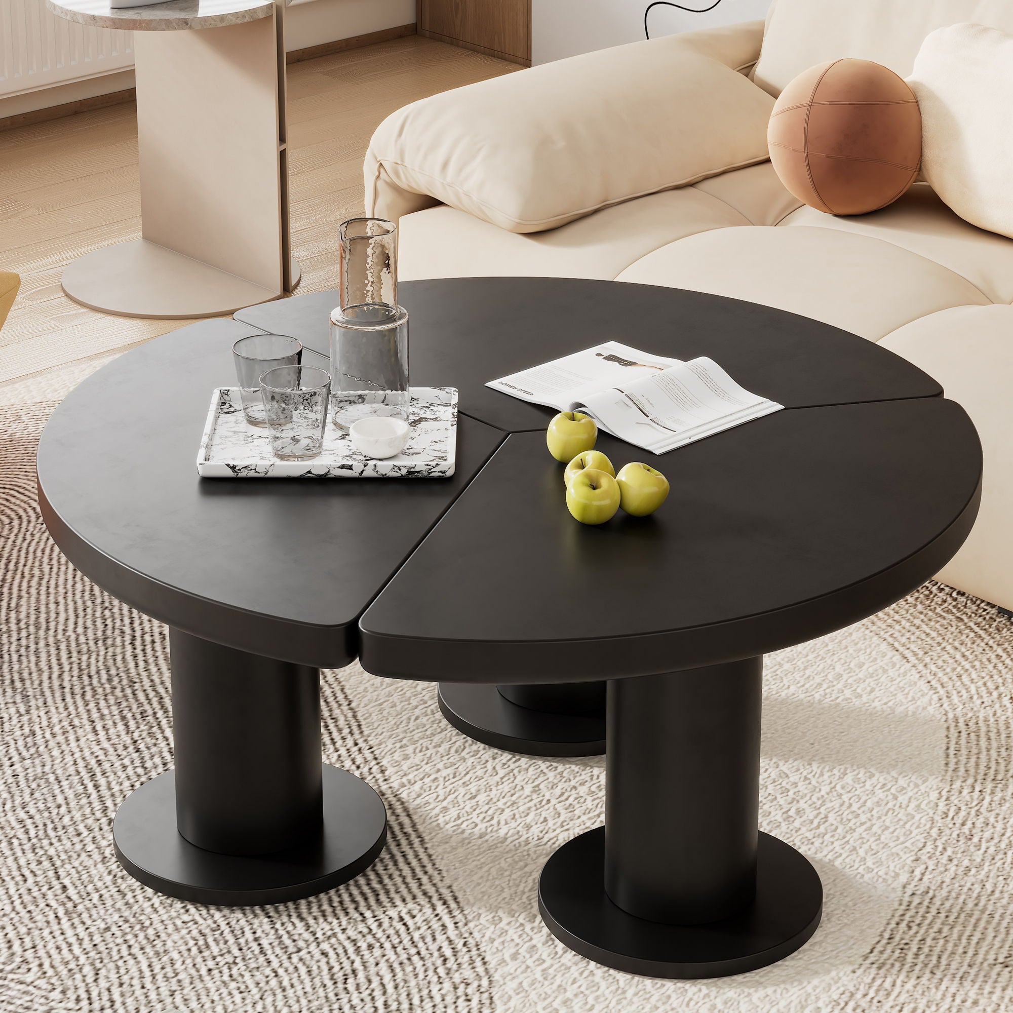 Round Petal Shaped Coffee Table With 3 Thick Legs