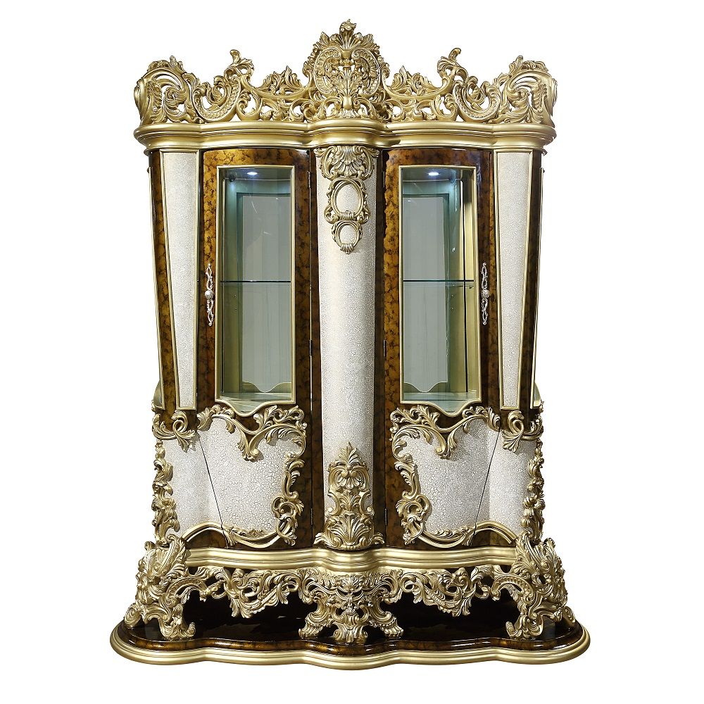 ACME Desiderius - Curio - Antique Gold & Hand-Painted Brown | Meri Furniture