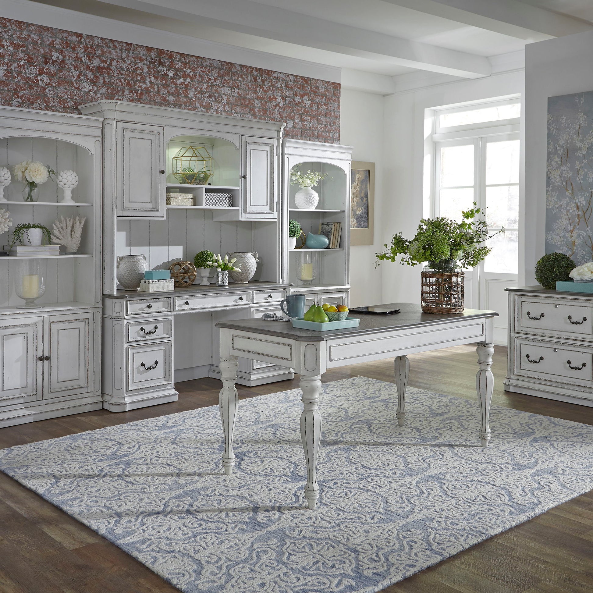Liberty Furniture Magnolia Manor - Credenza & Hutch - White & Brown | Meri Furniture