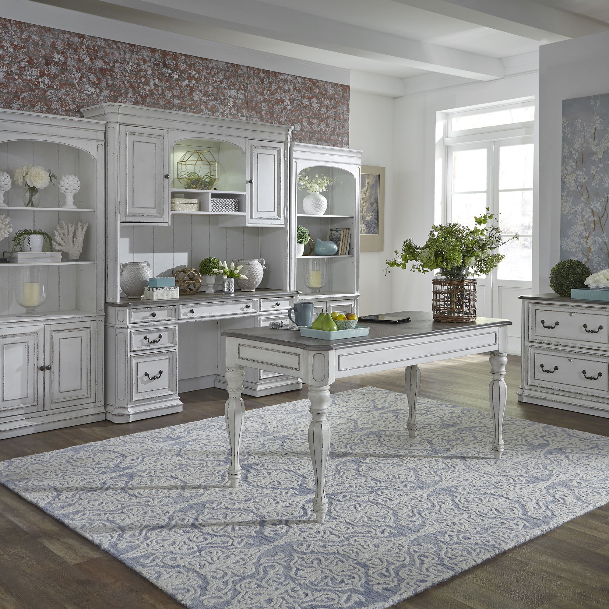 Liberty Furniture Magnolia Manor - Credenza & Hutch - White & Brown | Meri Furniture
