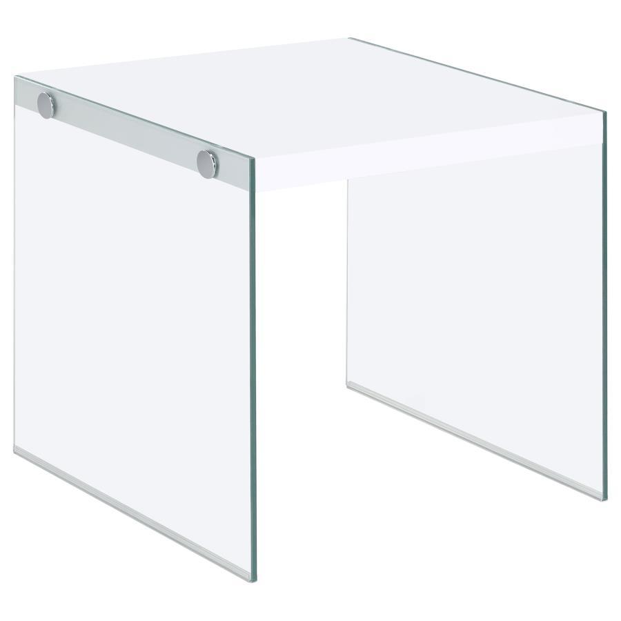 Coaster Fine Furniture Opal - Square Glass Frame Side End Table - White High Gloss | Meri Furniture