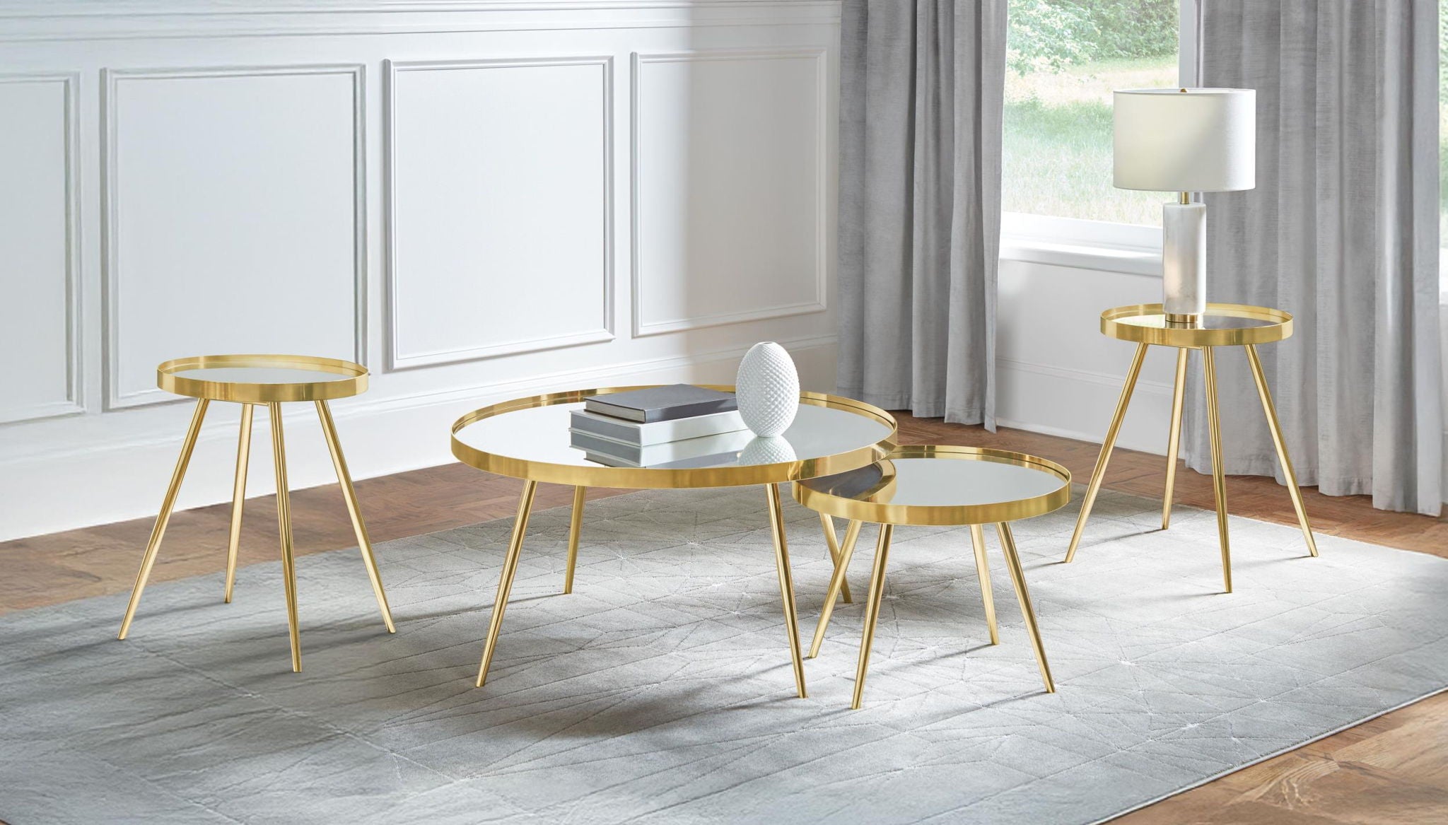 Kaelyn 4-piece Round Coffee and End Table Set Gold