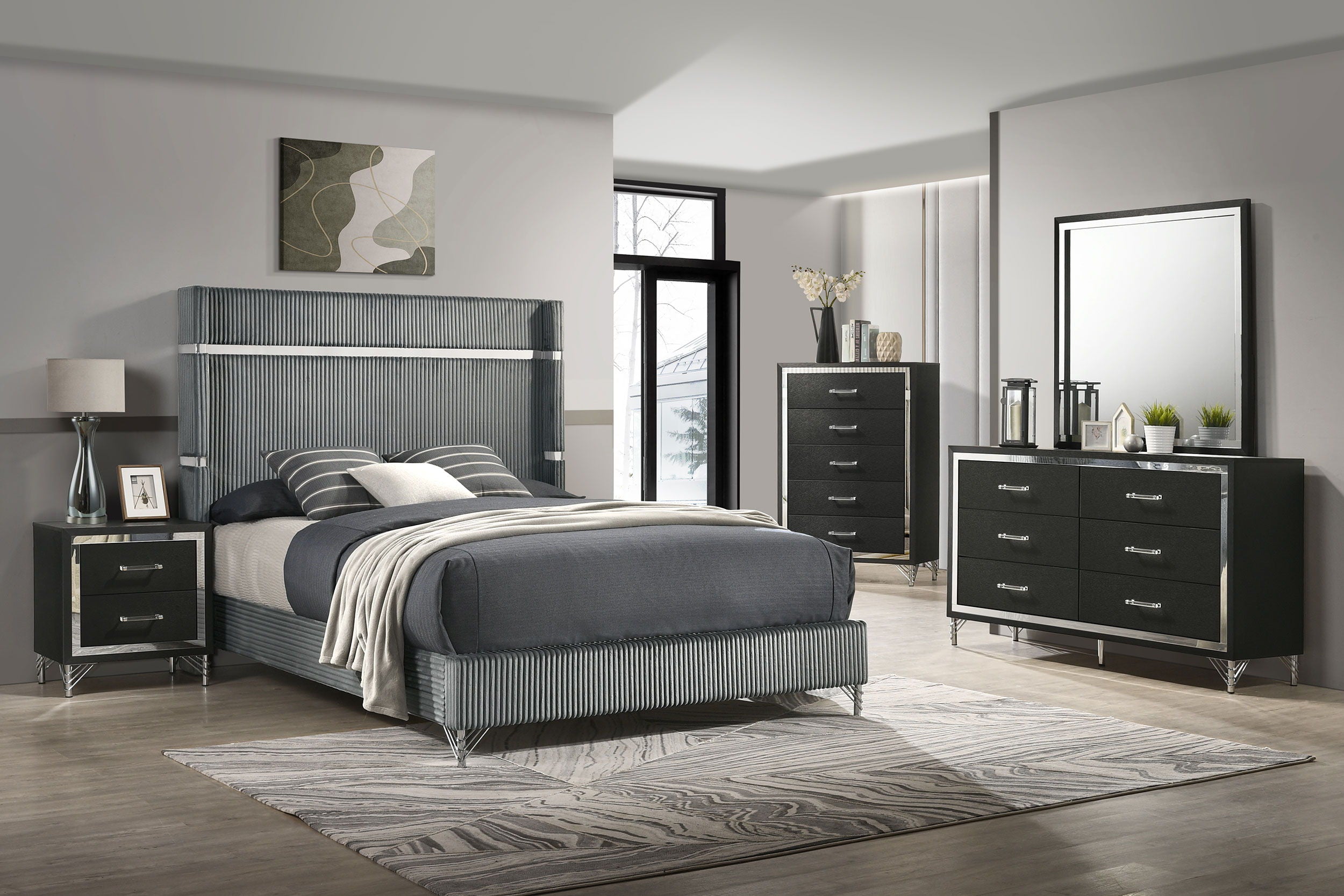Coaster Fine Furniture Lucia - Bedroom Set With Upholstered Wingback Panel Bed | Meri Furniture
