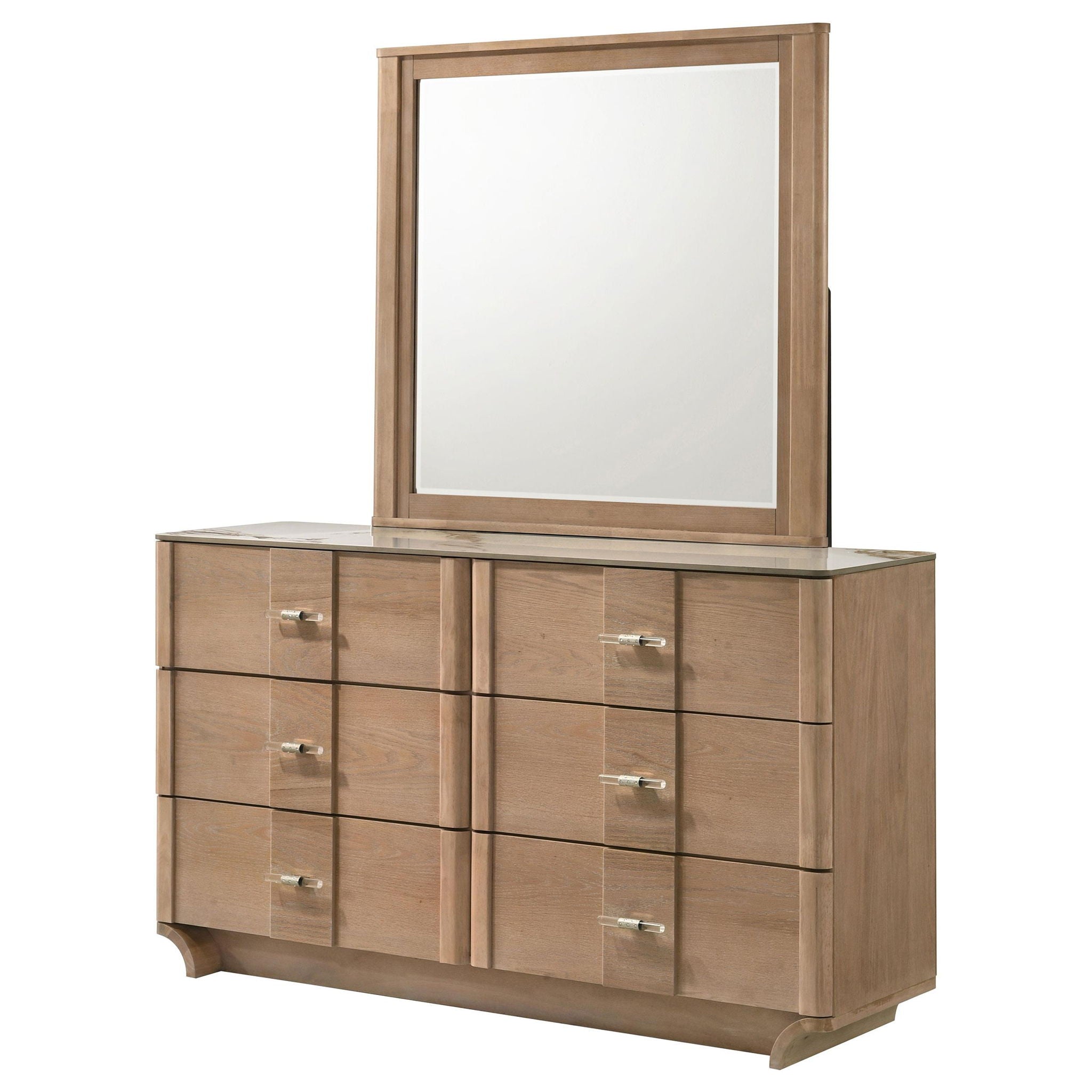 Leanne 6-drawer Sinter Stone Top Dresser and Mirror Light Oak