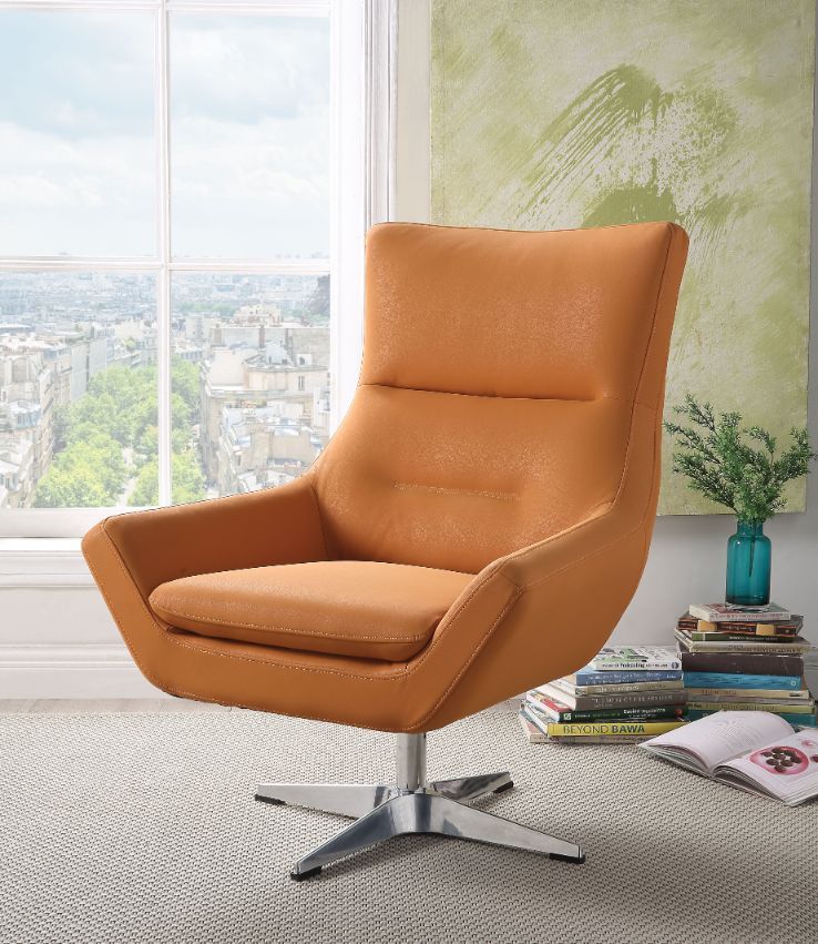 ACME Eudora - Accent Chair - Orange Leather-Gel | Meri Furniture