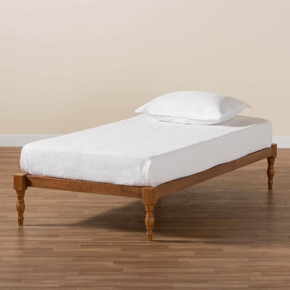 Iseline Modern and Contemporary Walnut Brown Finished Wood Twin Size Platform Bed Frame